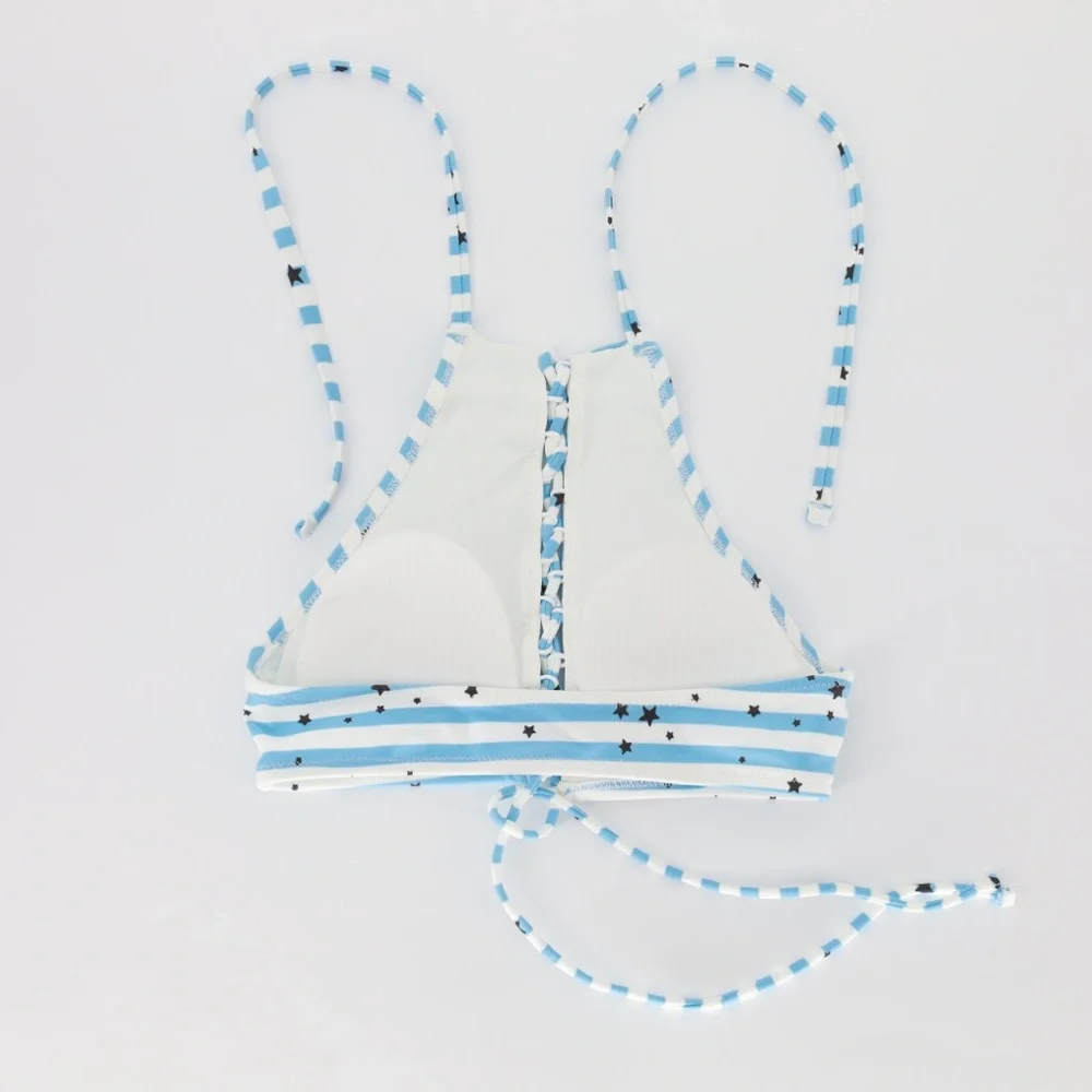 Aerie Stars and Stripes‎ Lace Up Front Bikini Top